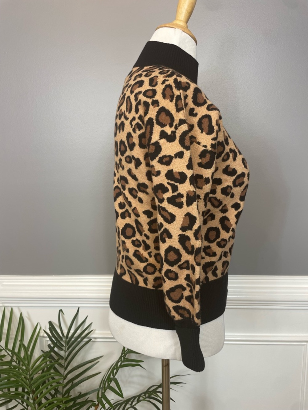 Rachel Zoe Leopard-Print Cowlneck Sweater in Tan and Black - Picture 2 of 3